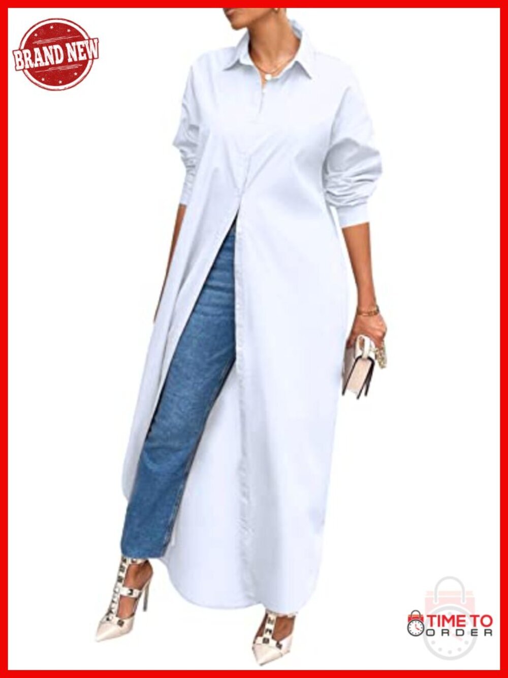 Casual Long Sleeve Cotton Blend Button Down Maxi Dress